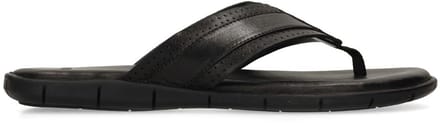 Manfield - Heren - Zwarte leren slippers - Maat 41