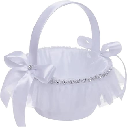 Bloemenmandje Bruiloft - Decor Mandje - Bruiloft Decoratie - Elegant Kant Ontwerp - 19 cm - Wit