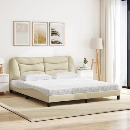 vidaXL - Bed - met - matras - "Hvar" - stof - crèmekleurig - 180x200 - cm