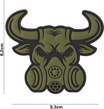 Embleem, 3D PVC Gasmask bull groen
