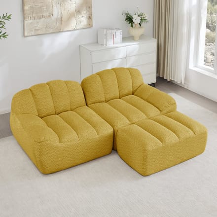MODFU Modulair Hoeksofa - Frameloos - Ergonomische Vorm - Voor Woonkamer - Fleece Met Korrelstructuur - Geel