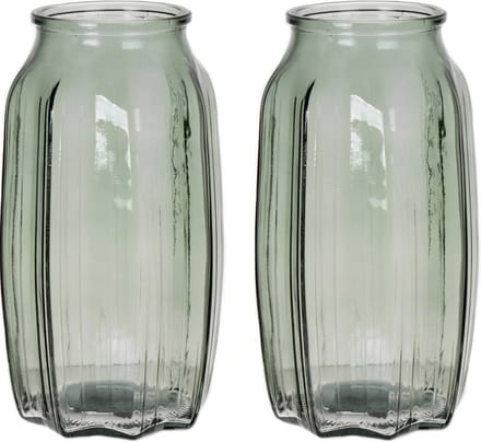 Bellatio Design Bloemenvaas - 2x - lichtgroen - transparant glas - 12 x 22 cm - vaas