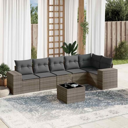 vidaXL - 7-delige - Loungeset - met - kussens - poly - rattan - grijs