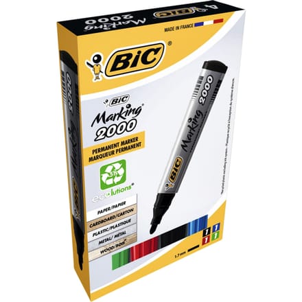 BIC Marking 2000 ECOlutions Permanente Markers Medium Kogelpunt - Verschillende Kleuren - Pak van 4 Stuks