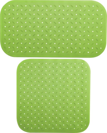MSV Douche/bad anti-slip matten set badkamer - rubber - 2x stuks - limegroen - 2 formaten