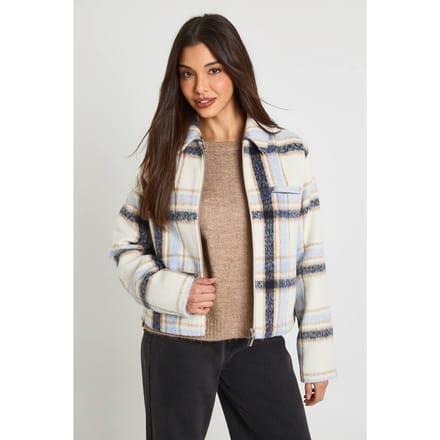 boohoo Dames Geruite Zip Wollen Look Jas | Blauw | Maat: 36