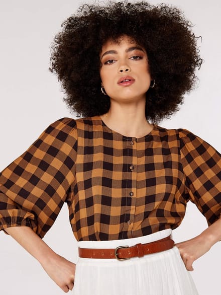 Blouse met ballonmouwen en geruite print