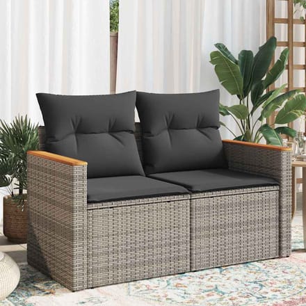 vidaXL - Tuinbank - 2-zits - met - kussens - poly - rattan - grijs