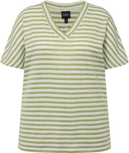 Ulla Popken - Dames - Sweatshirt two-tone oversized V-hals korte mouwen - Mosgroen - Maat 42+