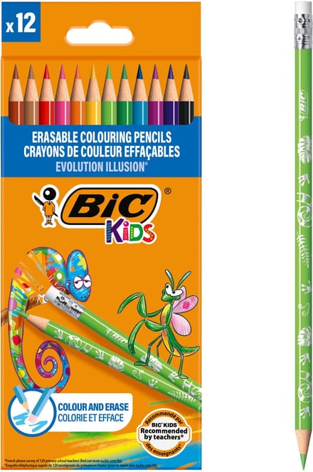 BIC Kids Evolution Illusion Uitwisbare Kleurpotloden - Diverse Kleuren- Verpakking van 12