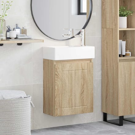 vidaXL - Badkamermeubel - met - kraan - Sonoma - Eiken - 45,5 - x - 25,5 - x - 84 - cm