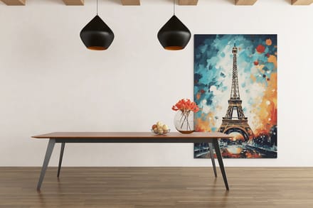 Canvas Schilderij - Abstract - Eiffeltoren - Parijs - Wall Art - 60x40x2 cm