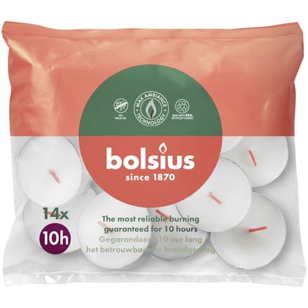 Bolsius Theelichten Wit 10 branduren - 14 stuks