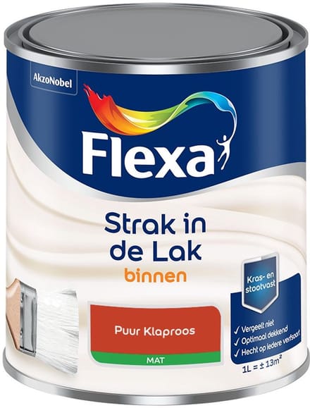 Flexa - Strak In De Lak Binnenlak Mat - Puur Klaproos - Mengverf - 1 L