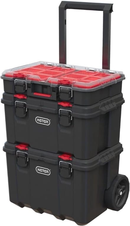 Set van 3 Stapelbare Gereedschapsboxen met Wielen