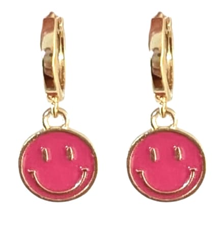 Oorbellen 14k goud verguld- Smiley -roze- Charme Bijoux