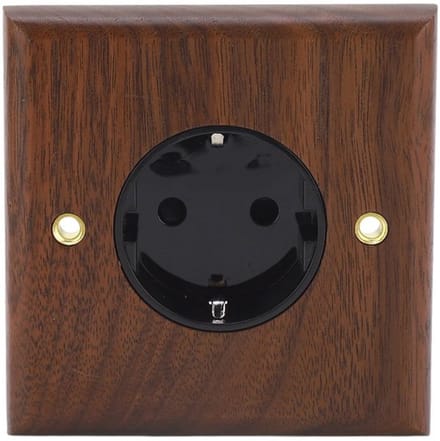 Allecto - Walnut Elektrische Wandcontactdoos met Messing Paneel, 16A