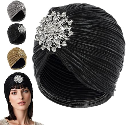 Dailygoods- Tulband Hoed - Dames - Afneembare Broche - Elastisch - Huidvriendelijk - Polyesterweefsel - Glitter Strass - Feesthoed