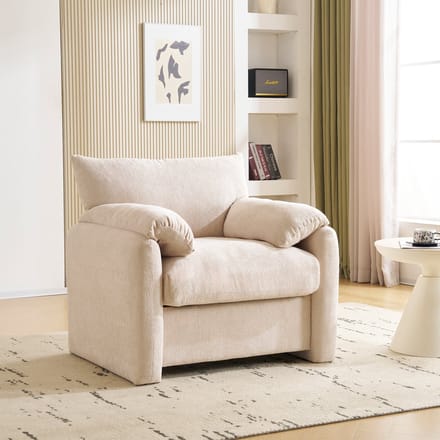 REDOM - Fauteuil - Brede Zitting En Armkussens - Modern - Chenille - Beige - 96 X 82 X 84 Cm
