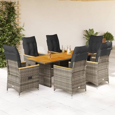 vidaXL - 7-delige - Tuinset - met - kussens - poly - rattan - grijs