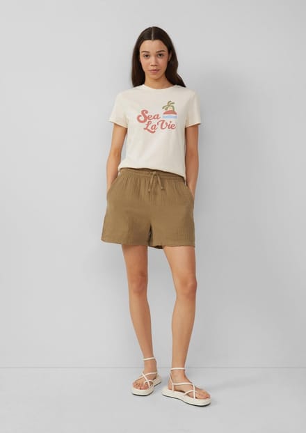 Korte mousseline jurk met elastische taille vrouw QS