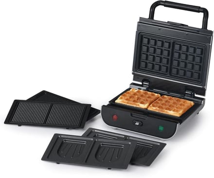 Wafel en sandwichmaker - 3-in-1 apparaat - Snacks maken - Verticale opslag - 800 watt - Zilver