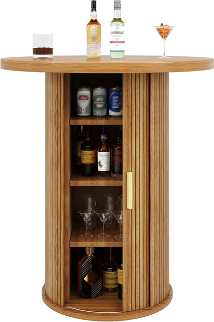 Houtlook MDF Ronde Bartafel Met Opslag 60x91.6cm Voor Woonkamer Bar