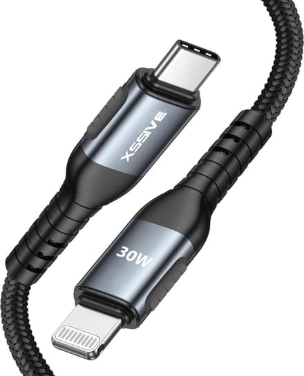 Xssive Gevlochten USB C Kabel - geschikt voor iPhone met Lightning - 27W - 1 Meter - Zwart