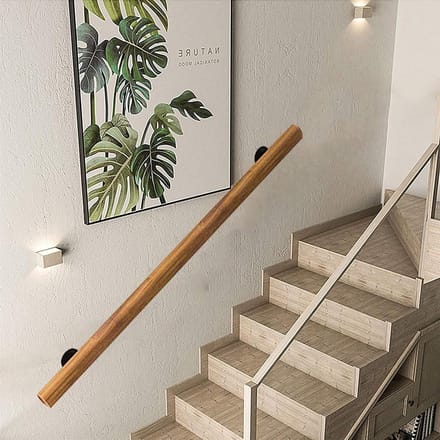 Antislip Trapleuning - Steun Beugel - Veilig Traplopen - Hout en Metaal - 270cm - Houtkleur