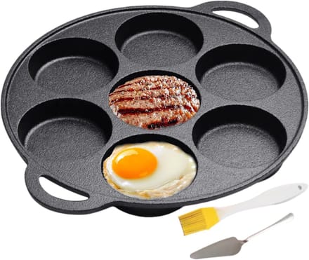 Pannenkoekenpan Gietijzer - Ontbijt Pan - Meerdere Pannenkoeken - 7-Gaats Ontwerp - 30 cm Diameter