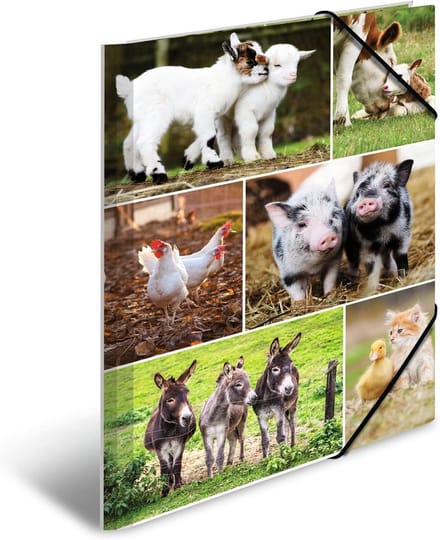 DIN A4 verzamelmap met boerderijdieren thema - Stevige kartonnen documentenmap met elastiek voor kinderen