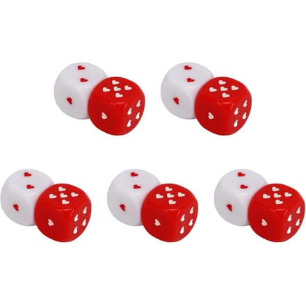 5 Paar Rood Wit Hart Dobbelstenen Plastic Veilig Meerdere Speelmethoden Draagbaar Modieus Spel Dobbelstenen Set white