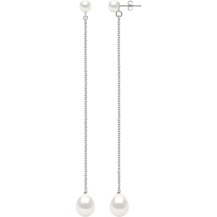 Twee Oorbellen Wit Goud - Echte Cultiveerde Zoetwaterperlen Knop 5-6 mm + Parel 8-9 mm