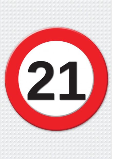 Bellatio Decorations Verjaardag deurposter - 21 jaar - stopbord - 59 x 84 cm - leeftijd feestartikelen