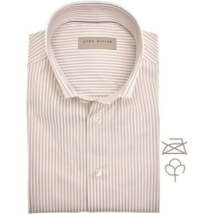 John Miller Overhemd Fine Striped Cotton Non-Iron Button-Down Licht Bruin / male