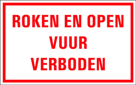Roken en open vuur verboden tekstbord - kunststof 320 x 200 mm