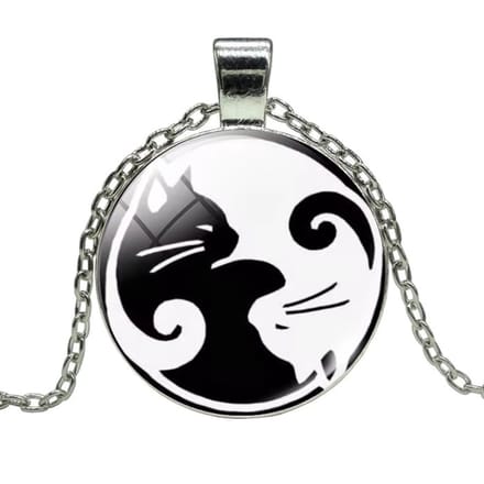 Fako Bijoux® - Ketting - Cabochon - Yin Yang - Poezen - Zwart/Wit