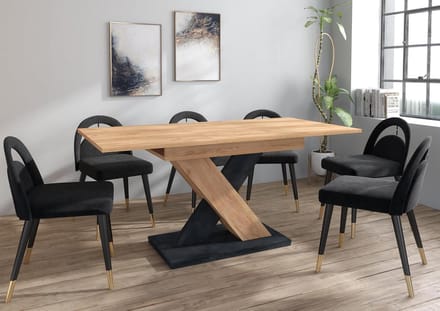 Uitschuifbare Eettafel 120-160cm Modern Eiken en Zwart Betonlook