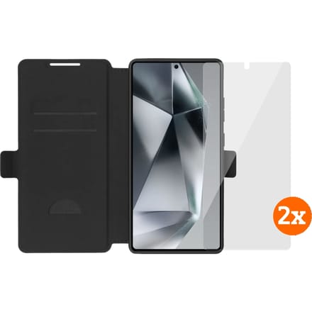 BlueBuilt Samsung Galaxy S25 Ultra Book Case Zwart + Screenprotector Glas Duo Pack