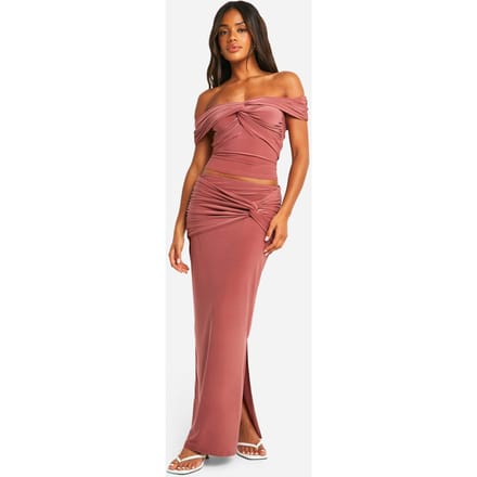 boohoo Dames Dubbele Slinky Knoop Front Maxi-rok | Roos | Maat: 34