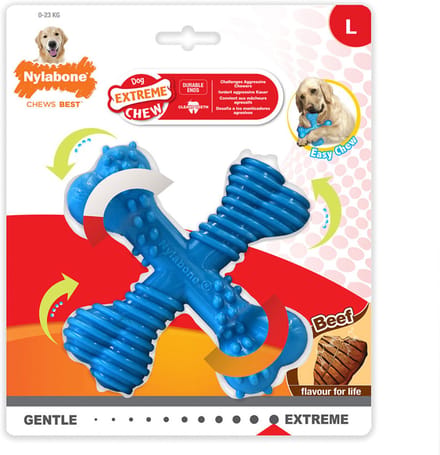 Nylabone extreme chew x-bone beef blauw - Default Title