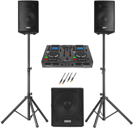 Vonyx VX1015BT 2.1 actieve speakerset met met DJ draaitafel - Complete beginner DJ set - 1000W