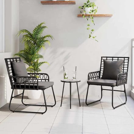 vidaXL - Tuin - Eettafel - Set - 3 - st - Zwart - en - Anthraciet - poly - rattan