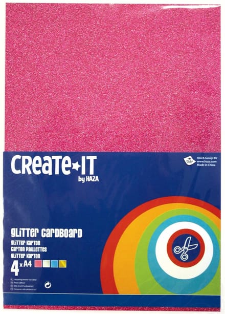 Create-It Glitterkarton A4 4 Kleuren