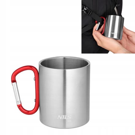 Nils Camp Stalen Mok met Karabijnhaak - 300 ml - Rood