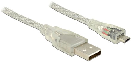 USB Micro B naar USB-A kabel - USB2.0 - tot 2A / transparant - 3 meter