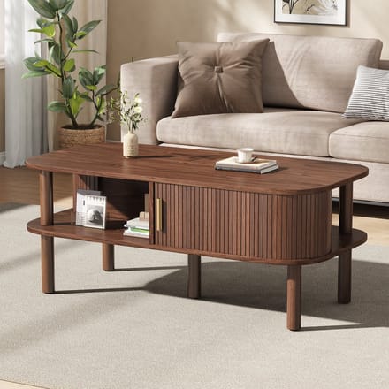 Sweiko Salontafel - MDF - 110 × 55 × 45 cm - Schuifdeuren - Open planken - Natuurlijke