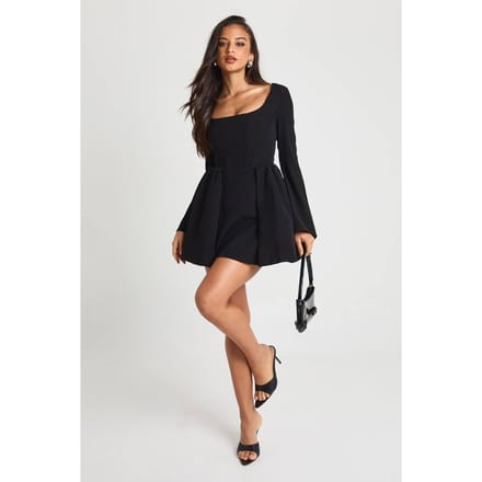 boohoo Dames Gestructureerde korset-skaterjurk | Zwart | Maat: 38