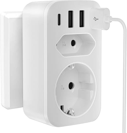 Meervoudige stekkeradapter met USB-C en USB-A - Wit - 4000 W - 2-in-1 type C/F-uitbreiding - Voor Thuis en Kantoor