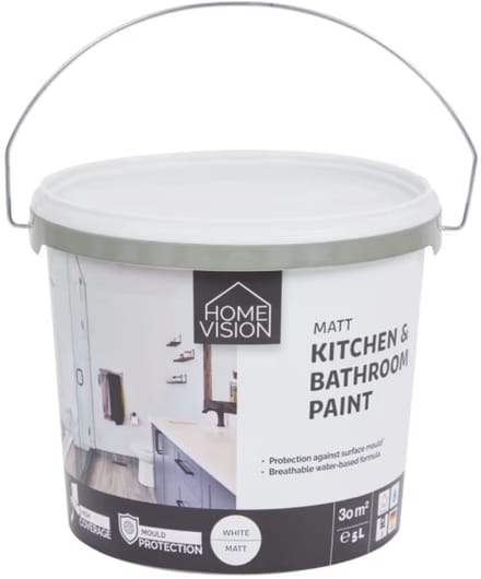 5 liter Home Vision badkamer- en keukenverf mat wit - verf